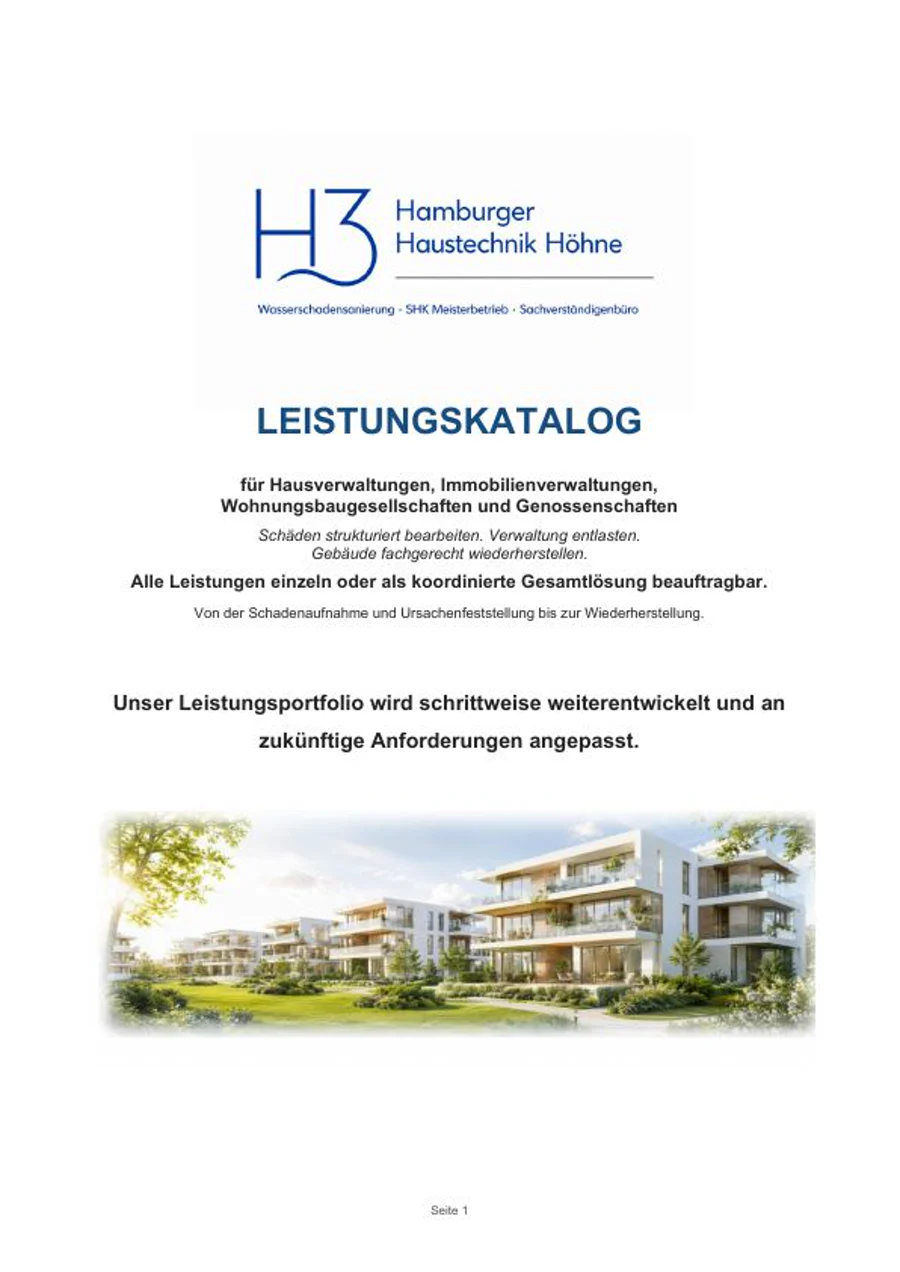 Titelbild des H3-Leistungskatalogs für Hausverwaltungen und Geschäftspartner